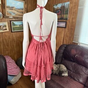 Boho Lace Flowy Halter Dress